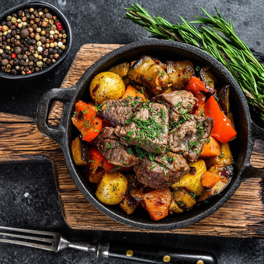 Garlic-Herb Ostrich Tri-Tip with Roasted Veggies