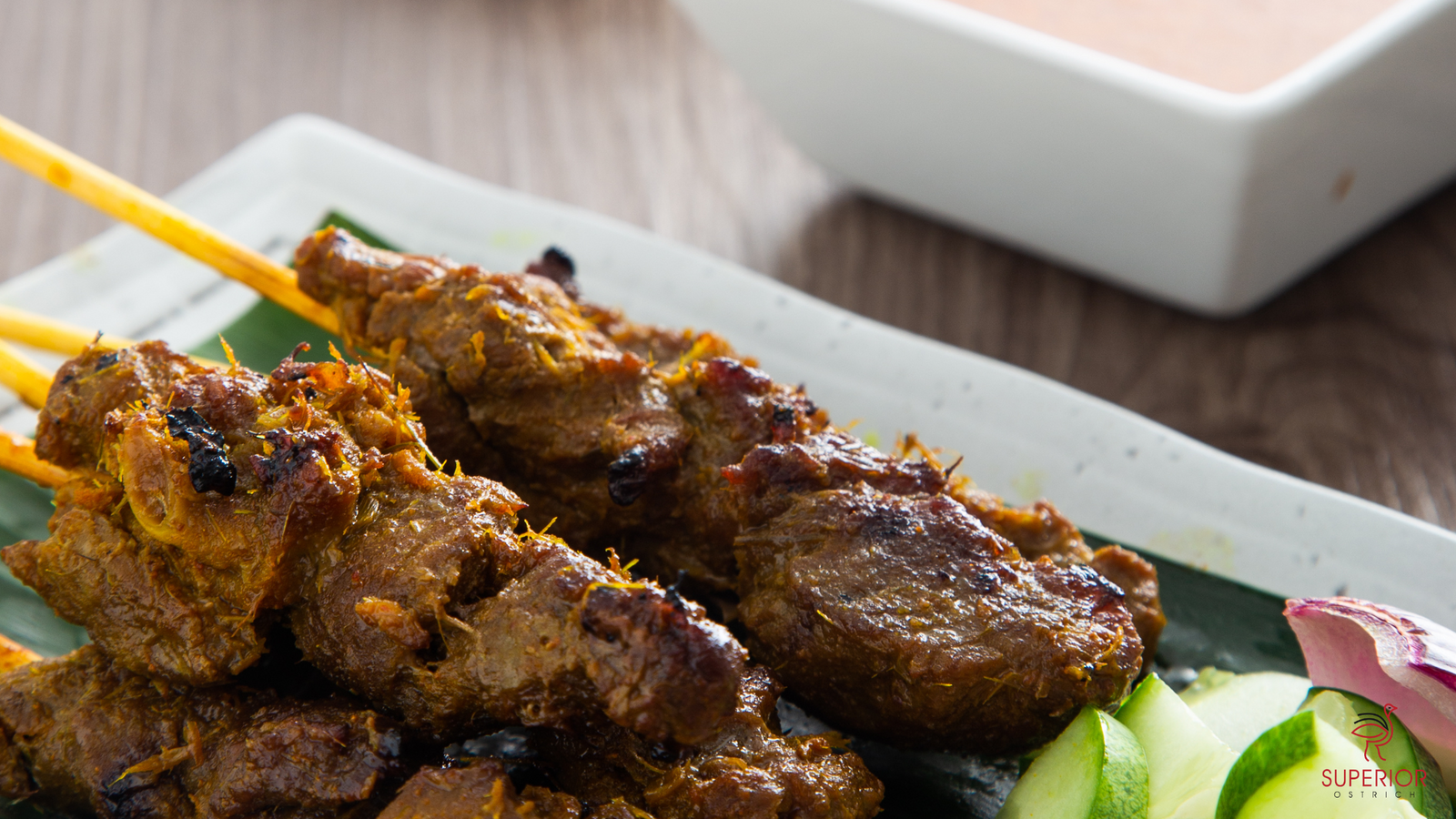 Spicy Ostrich Satay with Peanut Sauce