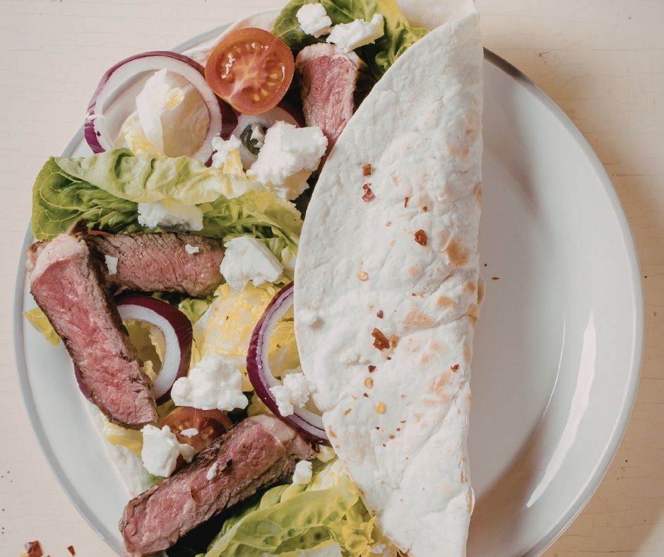 Greek Ostrich Tenderloin Wraps with Feta & Tzatziki